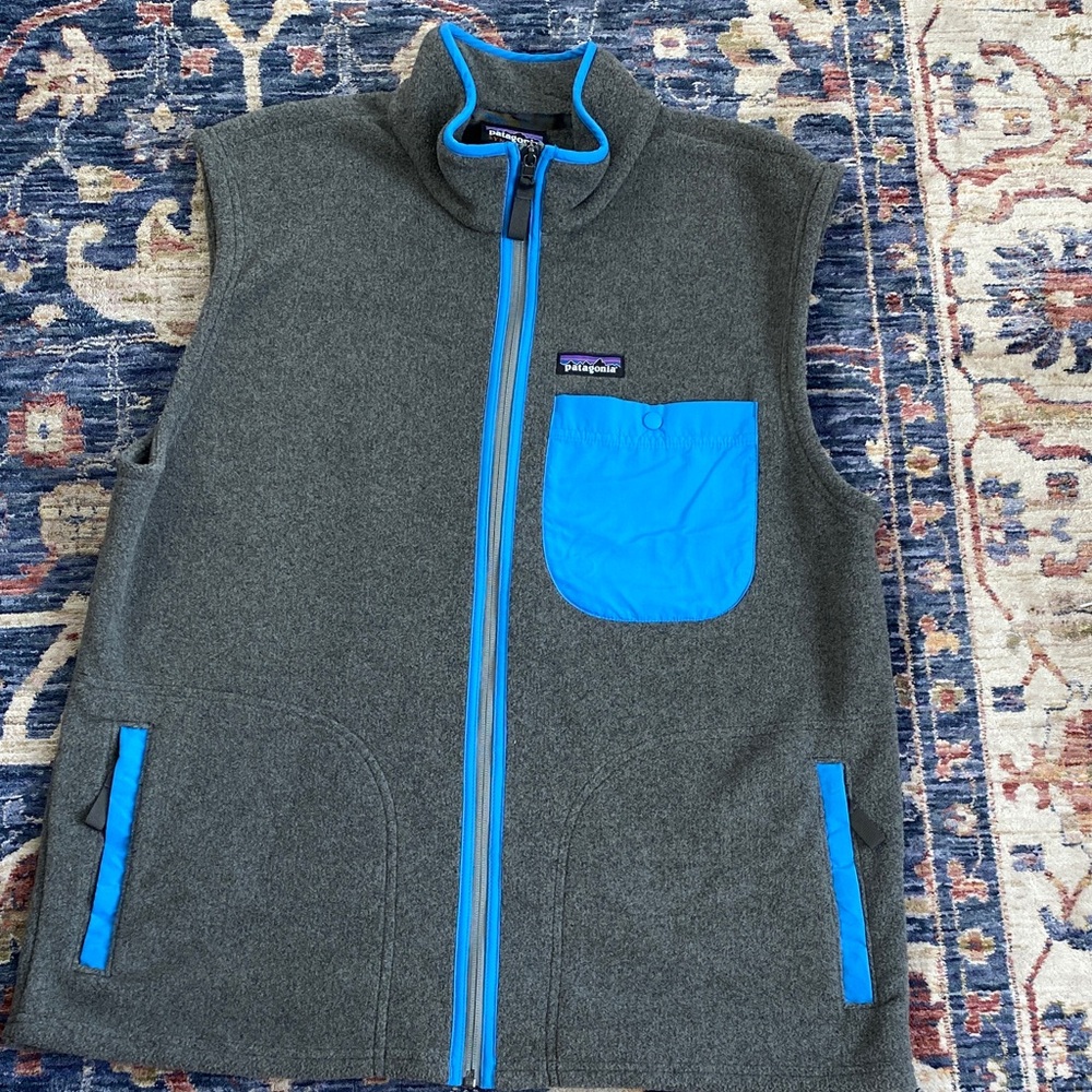 Patagonia Charcoal Vest with Sky Blue Trim